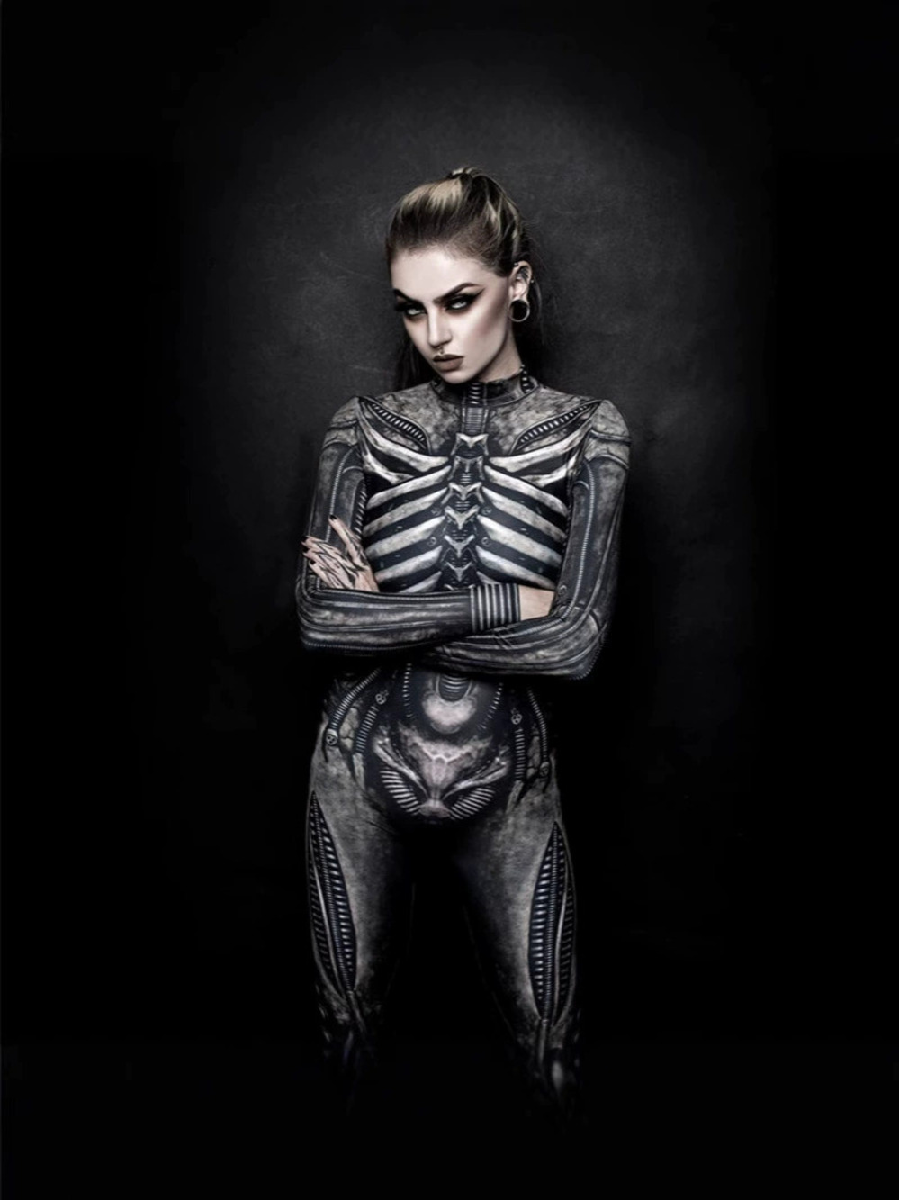ZARA Women Halloween Gothic Skeleton Print Party Jumpsuit